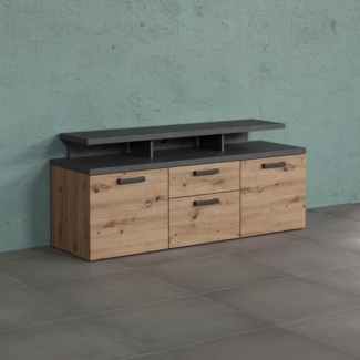 Home affaire TV-Schrank Ambres (1-St) Lowboard inklusive Aufsatz in Eiche/Grau - Mit Vollauszug-Funktion