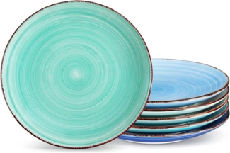 vancasso BONITA Speiseteller Set 6 Personen Ø 21,5 cm Geschirr Steingut Blau