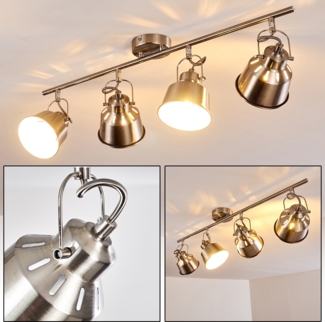 »Rimini« Deckenlampe aus Metall in Stahl gebürstet/Weiß, 4-flammig, mit verstellbaren Strahlern u. Lichteffekt, 4 x E14-Fassung max. 40 Watt, Spot im Retro/Vintage Design, LED geeignet