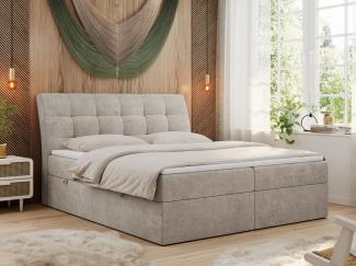 Boxspringbett Polsterbett mit Multipocket-Matratze und Topper - DIEGOS - 160x200cm - Beige Stoff - H4