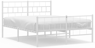 vidaXL Bettgestell mit Kopf- und Fußteil, Metall, Weiß, 135x190 cm