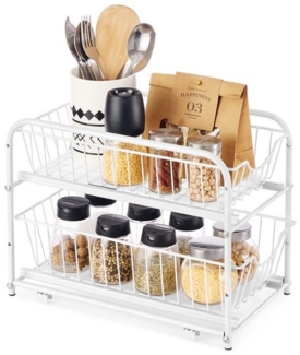 Küchen-Organizer, Küchenregal, Ordnungssystem, 2 Ebenen, stapelbar, erweiterbar, mit Metallkörben, für Küche, Badezimmer, weiß