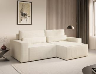 MOEBLO Ecksofa DENVER MINI aus Cord, Ottomane beidseitig montierbar Couch Cord für Wohnzimmer Schlafsofa Sofagarnitur Sofa Eckcouch L-Form Cordstoff, mit Schlaffunktion und Bettkasten