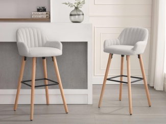 Vente-unique - Barhocker - Stoff &Buchenholz - Cremefarben - ELEANA