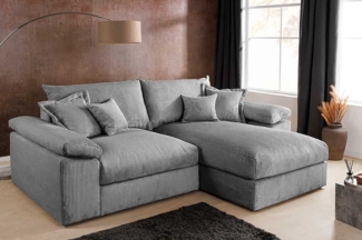 riess-ambiente Ecksofa ATMOSPHERE XL 245cm anthrazit Cord - 3-Sitzer mit Federkern & Kissen, Einzelartikel 1 Teile, Ottomane wählbar (rechts/links) · Rücken echt bezogen · modern