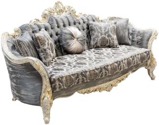 Casa Padrino Luxus Barock Sofa Grau / Antik Weiß / Gold - Barockstil Wohnzimmer Sofa mit elegantem Muster - Luxus Wohnzimmer Möbel im Barockstil - Barock Möbel - Barock Einrichtung