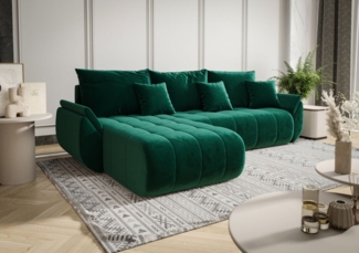 Ecksofa Schlafsofa AKITA Stoff Monolith Grün Ottomane Links
