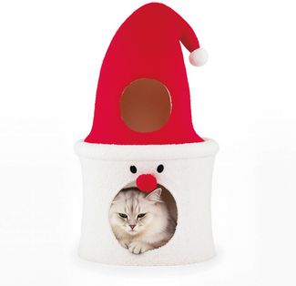 Weihnachts-Kratzbaum mit Schlafplatz 75 cm moderner süßer Katzenturm mit gepolsterter oberer Liegefläche Rot