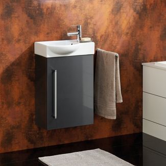 LANZET K3 Gäste WC Waschtisch Set 45 cm breit, Anthrazit, Waschbecken Keramik Weiß, Türanschlag rechts