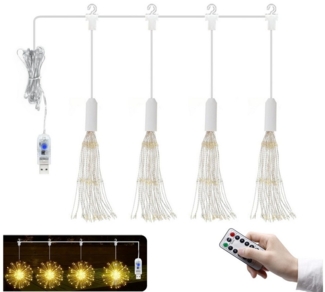 LMaxhome LED-Lichterkette Feuerwerk Weihnachtsdeko Hängend Haus Garten Innen Außen, 360/480 LEDs, 4 Stück, 8 Modi, mit Fernsteuerung, USB, Fenster Party