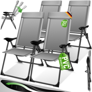 KESSER® 4er Set Gartenstuhl Hochlehner, 7-Fach verstellbar mit Armlehnen, Grau