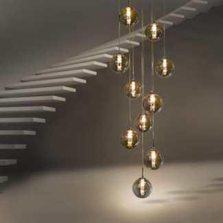 ZMH Pendelleuchte esstisch Pendellampe Höhenverstellbar Kronleuchter Hängeleuchte 10-Flammig aus Glas in Farbe Grau Wohnzimmerlampe Schlafzimmerlampe Esstischlampe Flurlampe