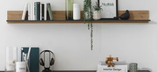 Wandboard 170x20 cm Eiche Anthrazit mit Ablageboden BOSTON