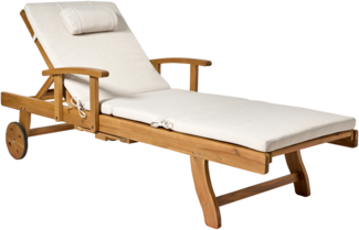 Sonnenliege mit Kissen JAVA PREMIUM Akazienholz Hellbeige