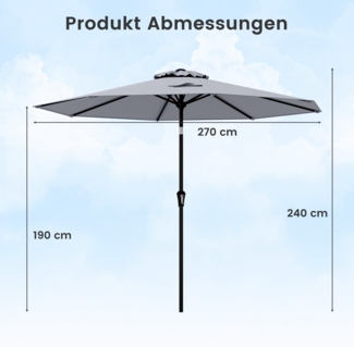 Ø270 cm Sonnenschirm mit Kurbel Beidseitig um 35° Knickbarer Gartenschirm Terrassenschirm Grau