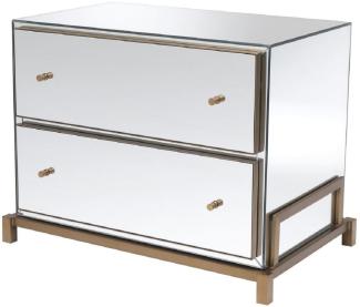 Casa Padrino Luxus Spiegelglas Nachttisch Messingfarben 81,5 x 52 x H. 62 cm - Verspiegelte Nachtkommode mit 2 Schubladen - Schlafzimmer Möbel