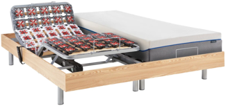 Relaxbett elektrisch mit Tellermodulen + Matratzen mit Memory Schaum - 2 x 90 x 200 cm - Eichefarben - HESIODE III von DREAMEA