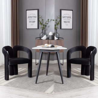 LVHOM Armlehnstuhl M-Form Freizeitstuhl, Bürostuhl, Polsterstuhl, Besucherstuhl, runde Sessel mit breiter Polsterung, flauschiger Stoffstuhl, 2 St, für Esszimmer, Wohnzimmer, Büro, Schlafzimmer