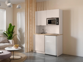 Vente-unique - Multifunktionsmöbel für Küchenzeile & Waschraum - Mit Arbeitsplatte 120 cm - Beige & Holzfarben - CARMEO