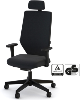 ASSMANN Bürostuhl Streamo mit Polsterrücken und Kopfstütze Schwarz 48x64x132cm Textil