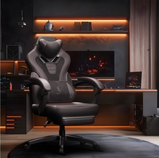 Dowinx Gaming-Stuhl Ergonomischer Computerstuhl mit Fußstütze und Massage, PC Game Stuhl für schwere Menschen