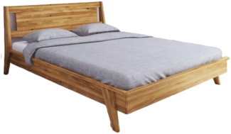 Bett Jetro 2 aus Wildeiche massiv 90x200 mit Holzkopfteil und Holzbeinen