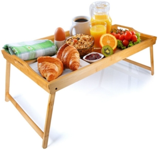 Dimono Tabletttisch Frühstückstablett Bambus Bett-Tablett, Serviertablett Betttisch