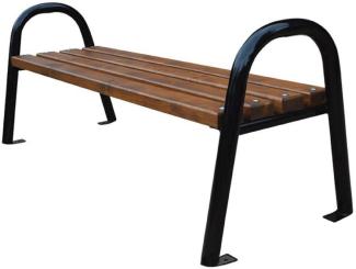 Casa Padrino Luxus Gartenbank Dunkelbraun / Schwarz 180 x 44 x H. 64 cm - Moderne Massivholz Bank mit Stahl Beinen - Garten Sitzbank - Parkbank - Garten Möbel