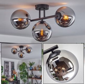 hofstein Deckenleuchte Deckenlampe aus Metall/Glas in Schwarz/Chrom-/Rauchfarben, ohne Leuchtmittel, Leuchte im Retro/Vintage-Design mit Glasschirmen (15 cm), 3 x E14