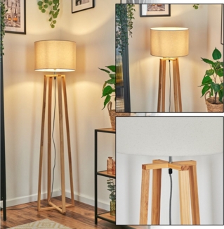 hofstein Stehlampe Stehlampe aus Holz/Metall im skandinavischen Design, Stehleuchte im Boho-Style mit Fußschalter und Stoffschirm, E27, 155 cm
