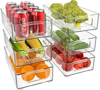 PFCTART Aufbewahrungsbox 6-teiliger stapelbarer Aufbewahrungskorb, kühlschrank organizer (6 St, Geeignet für Gemüse, Obst, Snacks, Konserven, Milch usw), Hochwertiges Material, transparentes Design, leicht zu verstauen
