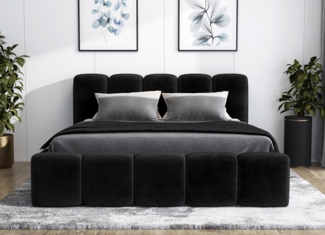 A&J MöbelLand 'Sonic' Polsterbett, Polyester, Schwarz, 90 x 200, mit Lattenrost, mit Bettkasten