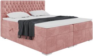 MEBLINI Boxspringbett DALIA 140x200 cm mit Bettkasten - H4/Rosa Samt Polsterbett - Doppelbett mit Topper & Taschenfederkern-Matratze