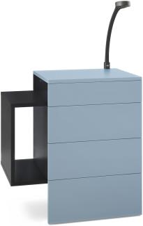 Vladon Nachttisch Queens, Nachttischschrank mit 2 Schubladen und 1 seitlichem Fach zur Wandmontage, Schwarz matt/Denim matt, inkl. LED Flexi Lampe schwarz (60 x 63 x 36 cm)