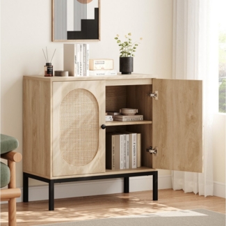 GarveeMore Sideboard Küchenschrank,mit 2 Türen aus Rattan, Kommode,mit Einlegeboden,Buffetschrank,83x80x40cm