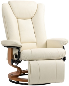 MC Star Relaxsessel Drehbar Fernsehsessel mit Liegefunktion und Fußstütze bis 150 kg (Kunstleder in Cremeweiß für Wohnzimmer)