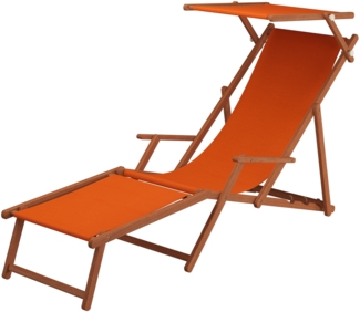 Gartenliege terracotta Strandliege Relaxliege Fußablage Sonnendach Buche Klappstuhl 10-309 F S