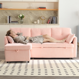 LVHOM Loungesofa Modulares Ecksofa mit Schlaffunktion, Stauraum, Kissen, Seitentasche, Sofa & Bett in Einem, Gästebett/Polsterbett/Daybett/Schlafsofa/Loungesofa, Max. 3 Personen