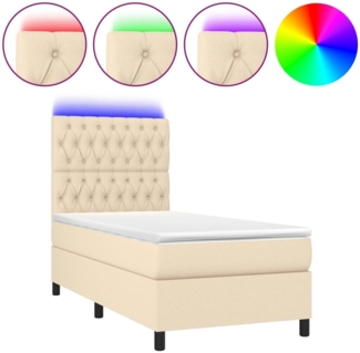 Boxspringbett mit Matratze & LED Stoff Creme 90x200 cm, Härtegrad: H2 [3135090]
