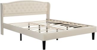 Merax Polsterbett 160x200 Ohrenform Doppelbett aus Samt mit Knopf-Dekor & Lattenrost Beige