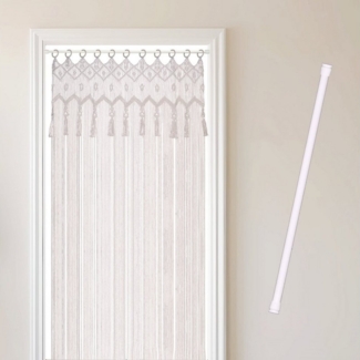 Cozyor Vorhang Makramee 132x200 cm mit Vorhangstange 70-120 cm, Boho Gardine (1 St), Ösen, Baumwolle, Raumteiler weiß Purity, Boho Wandteppich, Boho Türvorhang handgemacht