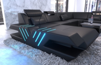 Sofa Dreams Wohnlandschaft Sofa Ledercouch Leder Venedig XXL U Form Ledersofa, Couch, mit LED, wahlweise mit Bettfunktion als Schlafsofa, Designersofa