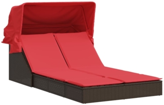 vidaXL Doppelte Sonnenliege mit Baldachin und Kissen, braun, Polyrattan 368643