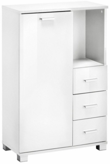 loft24 Midischrank Rhonda Badezimmer Schrank, MDF, Hochglanz Optik, 1 Tür, 3 Schubladen