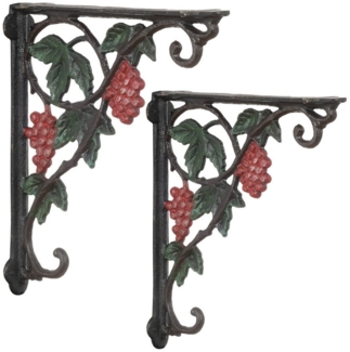 Moritz Wandregalhalter Regalwinkel Trauben Gusseisen 2er-Set Vintage-Look, Wandwinkel Landhausstil Regale Küche Wohnzimmer Deko massiv Wandhalter