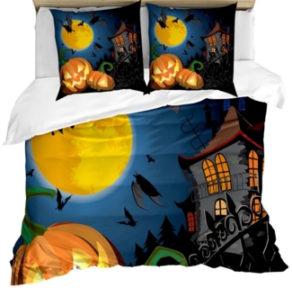 Abakuhaus Bettwäsche Milbensicher Allergiker geeignet mit Kissenbezügen, Microfaser, Halloween Mond-Kürbis