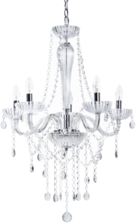 'Locone' Kronleuchter Transparent und Silber Metall mit Glaskristallen 5-flammig venezianischer Glamour Stil