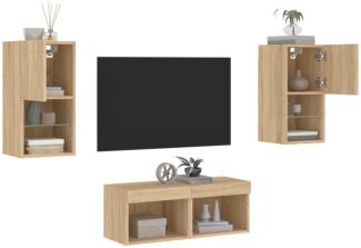 vidaXL 4-tlg. TV-Wohnwand mit LED-Leuchten Sonoma-Eiche 3216571