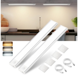 Nettlife LED Unterbauleuchte mit Bewegungsmelder 20/30/40CM Küche Schrankbeleuchtung Dimmbar USB, Dimmbar, LED fest integriert, 3 Farbtemperatur Aufladbar Schrankleuchte für Flur Cabinet