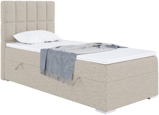 MEBLINI Boxspringbett LUKAS 90x200 cm mit Bettkasten - H3/Beige Webstoff Gepolstert Einzelbett mit Topper & Bonellfederkern-Matratze - 90x200 Links